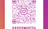 A square sticker with the word saxysmooth written underneath it.