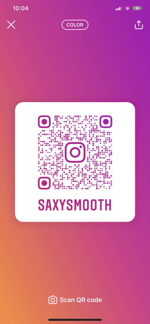 A square sticker with the word saxysmooth written underneath it.